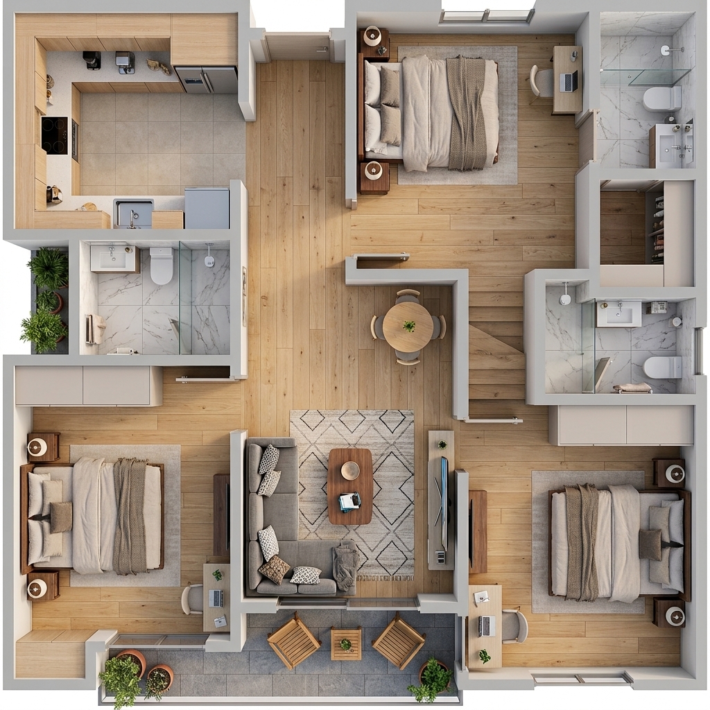 3 Bedroom Corner floor plan